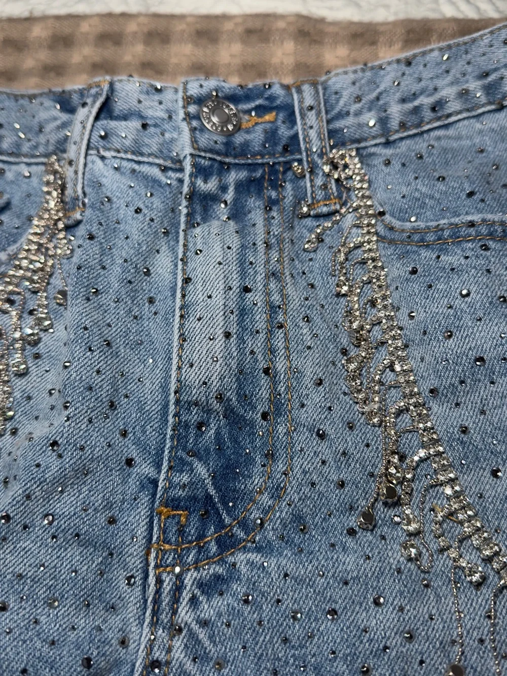 Forever 21 Light Blue Rhinestone Denim Shorts